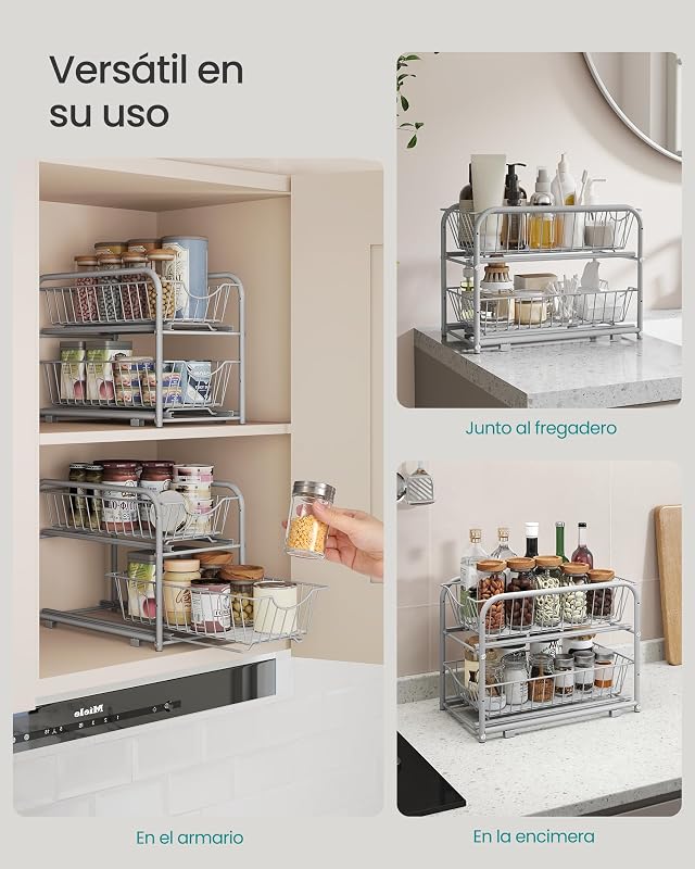 Organizador de Cocina, 2 Niveles Extraíbles para Armario