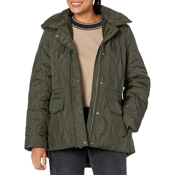 Sanctuary Hooded Sherpa Quilted Mix Media Jacket Mushroom MD (US 8
