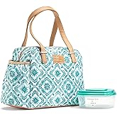 Fit & Fresh Insulated Leakproof & Stain-Resistant Large Lunch Box For Women With Expandable Bottle Pocket, Zipper Closure Laketown Lunch Bag Aqua