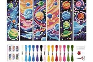 ACRNIGHEET 6PCS Cross Stitch Bookmark Kits Cosmic Planet Pattern Counted Cross Stitch Kits for Beginners Adults DIY Stamped Embroidery Bookmarks with Instructions Hand Embroidery Craft Gift
