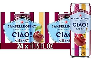 Sanpellegrino CIAO Cherry Sparkling Water, Low-Calorie Italian Sparkling Water with Real Fruit Juices, 0g Added Sugar, 24-Pack
