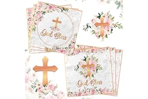 PYMUROD First Communion Decorations-God Bless Baptism Napkins,40pcs Pink Disposable Baptism Christian Paper Napkins for Girl Boy Newborn Baby Shower Baptism,First Communion,Christening Decorations