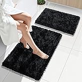 Yimobra Bathroom Rug Set 2 Piece, Luxury Shaggy Bath Mat Set with Non Slip Backing, Ultra Soft & Absorbent Mats for Bathroom Floor, Machine Washable, 31.5"x20"+24"x17", Black
