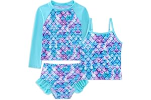 swimsobo Girls 3-Piece Swimsuit Long Sleeve Rash Guard Tankini Sets UPF Sun Proction Bathing Suit 3-10T