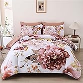 Dintszyayue Blush Comforter Set King Size 7 Pieces Floral Bed in a Bag Elegant Flower Bed Set Soft Bedding Sets for All Season with Flat Sheet, Fitted Sheets, Pillowcases & Shams