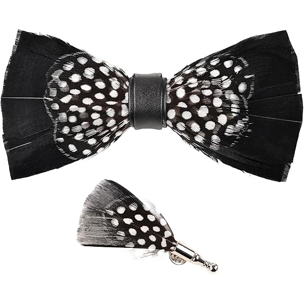 RBOCOTT Handmade Feather Pre-tied Bow tie and Brooch Sets