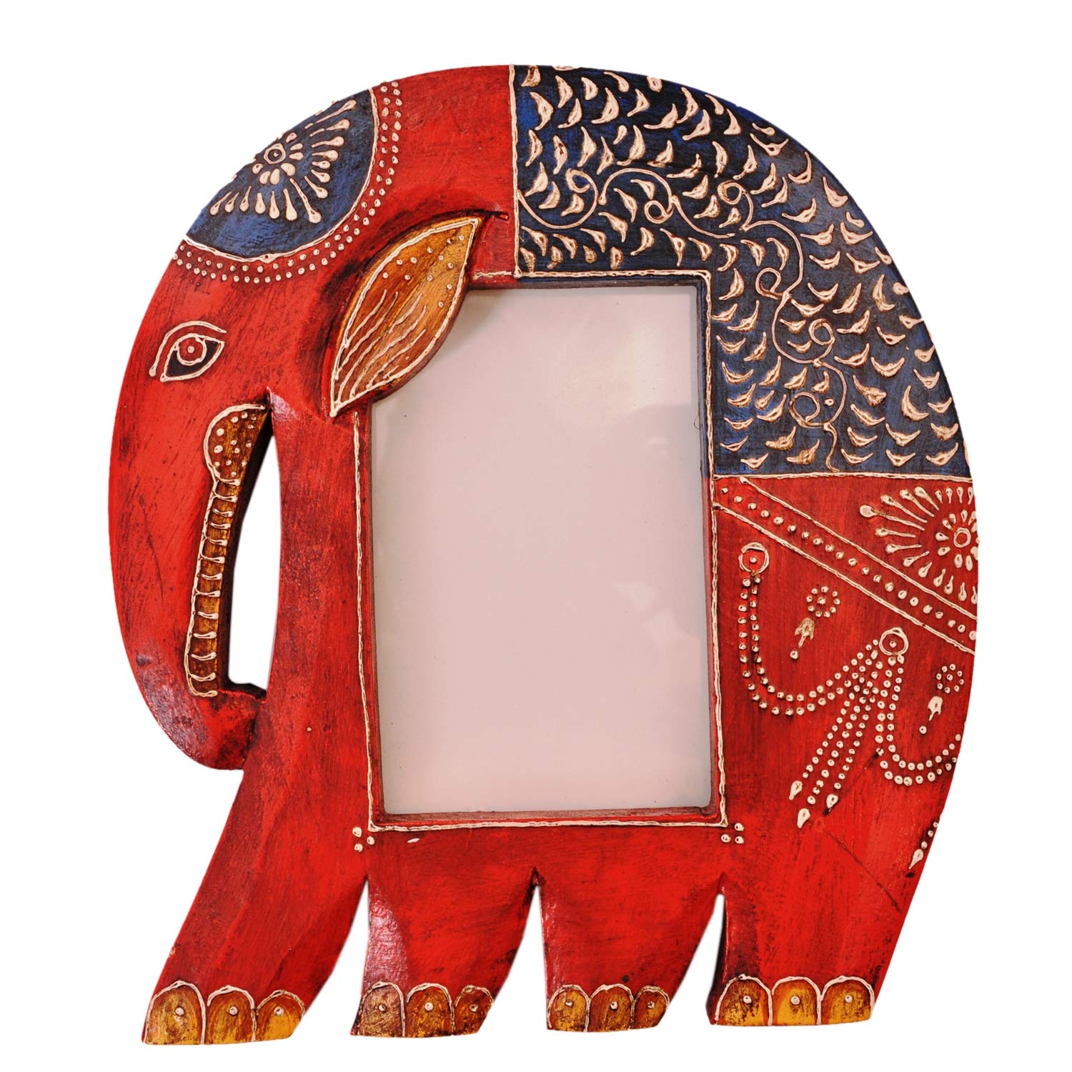 Purpledip Wooden Photoframe: Handpainted Elephant Shape Picture Frame (11365)