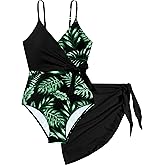 Tomolant Girls Swimsuit One Piece Bathing Suit Tropical Floral with Adjustable Straps Girls'Swimwear with Cover Up 9-16T