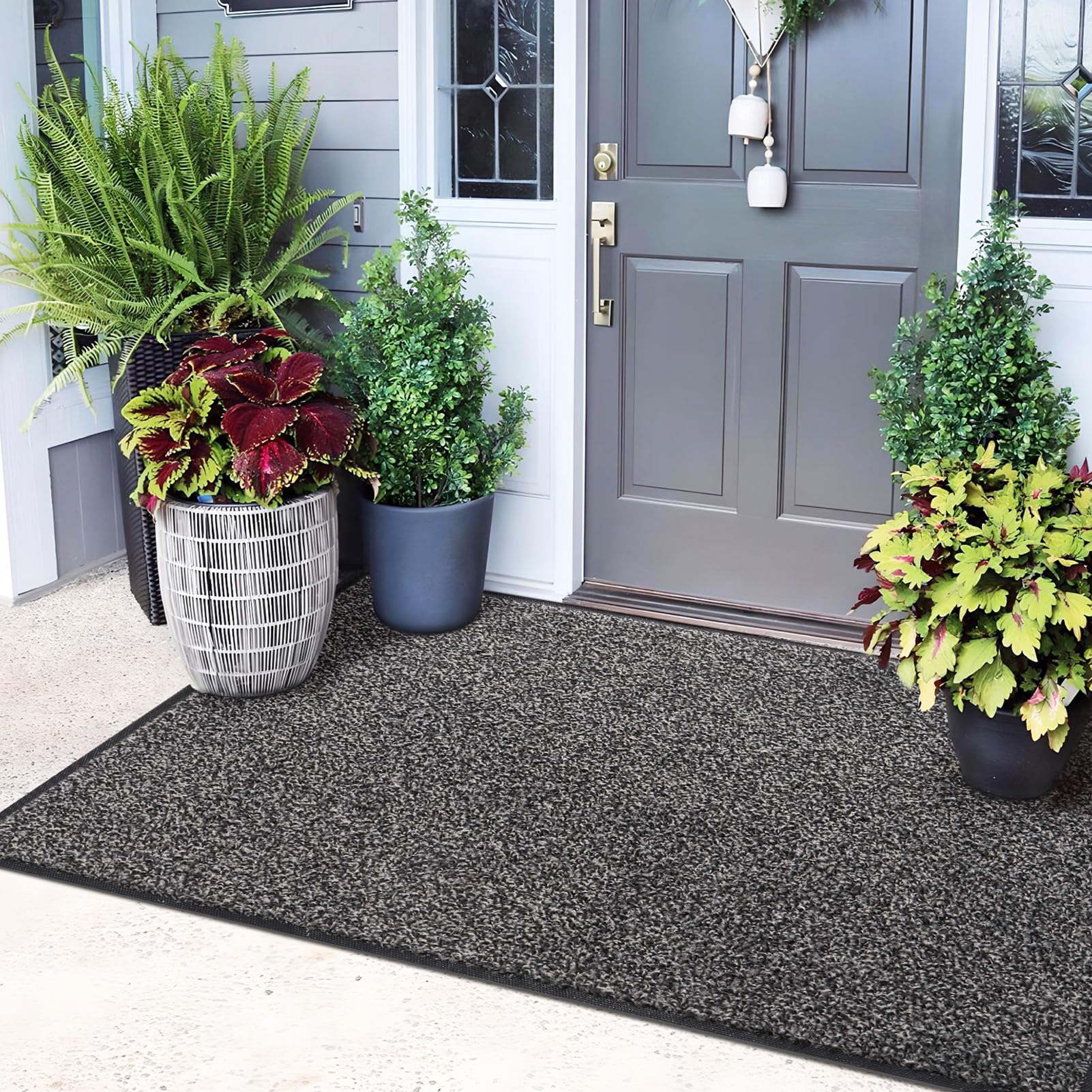 Mibao Dirt Trapper Door Mat for Indoor&Outdoor, 36" x 60", Grey Black,Washable Barrier Door Mat, Heavy Duty Non-Slip Entrance Rug Shoes Scraper, Super Absorbent Front Door Mat Carpet