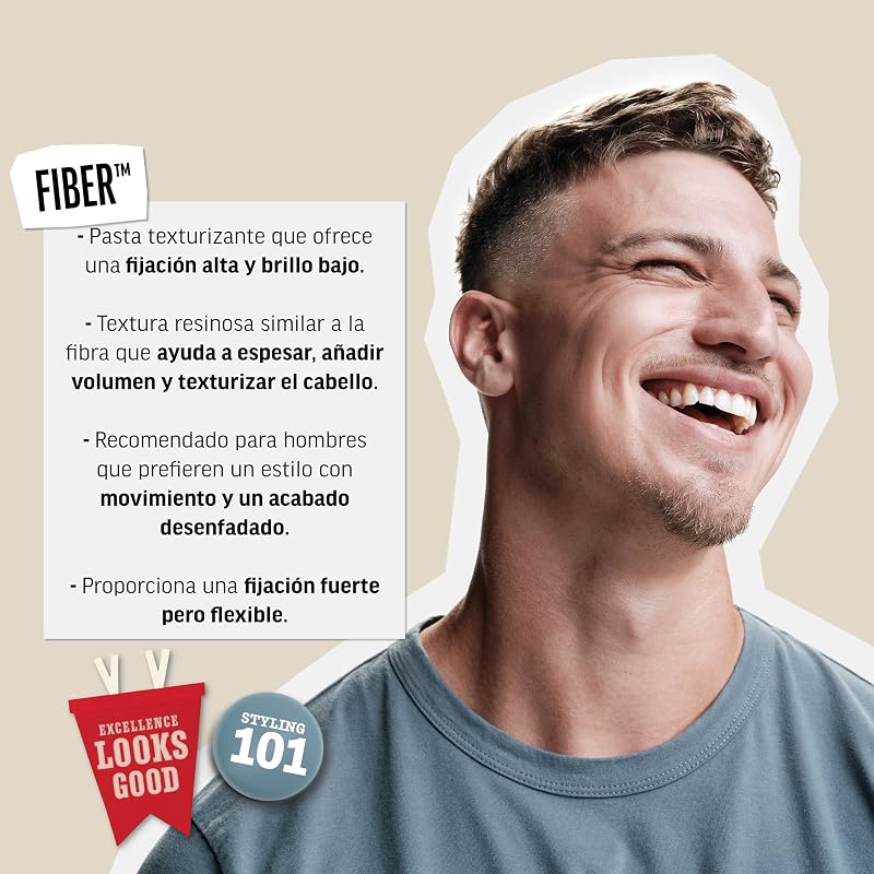 Fiber, Cera para el Pelo Hombre, Fijación Fuerte y Flexible, Moldea y Aumenta el Brillo, para Pelo Corto, Estiliza y Peina el Cabello, 50g — foto 5 de 8
