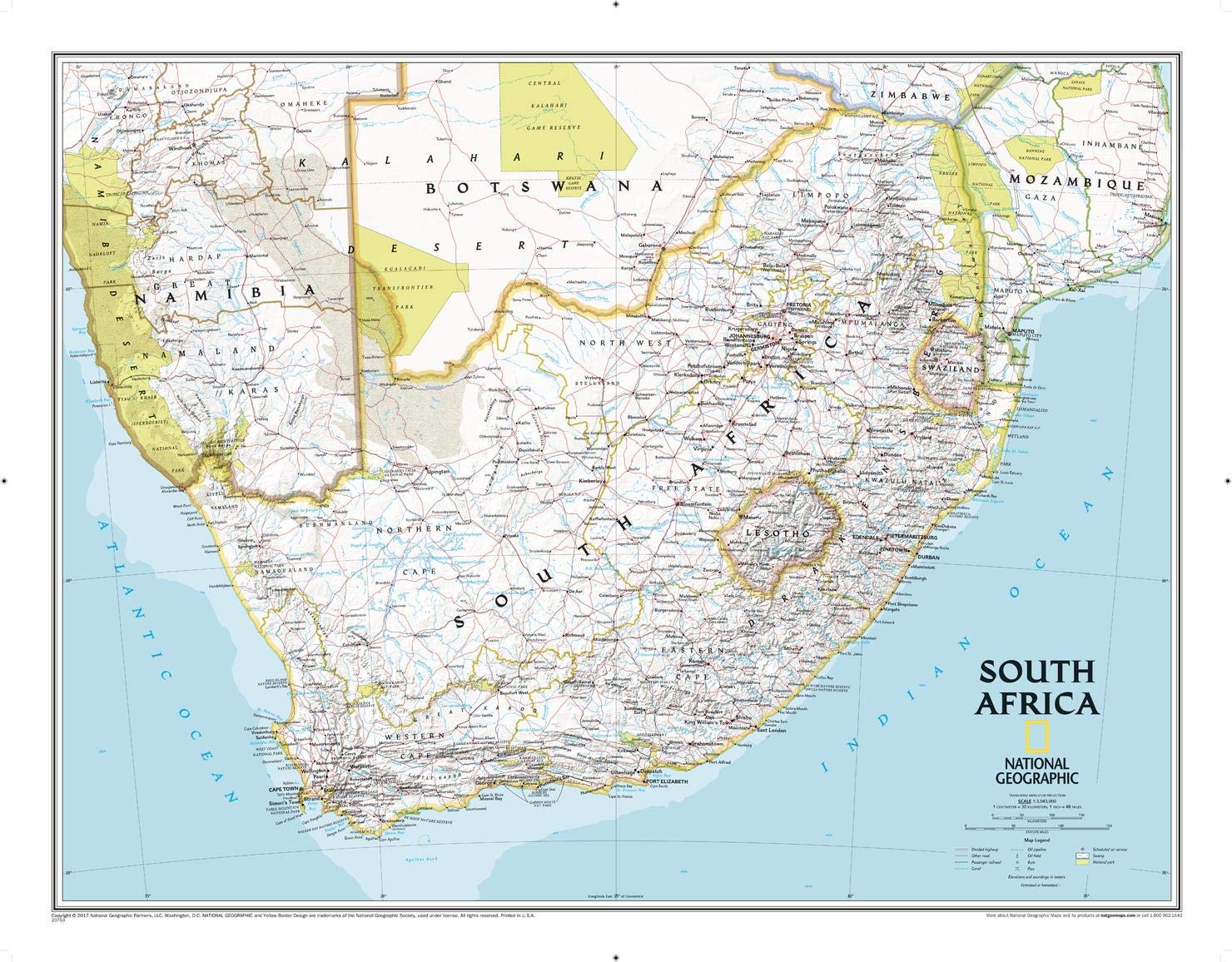 National Geographic: South Africa Classic Wall Map - 30.25 x 23.5 inches - Art Quality Print