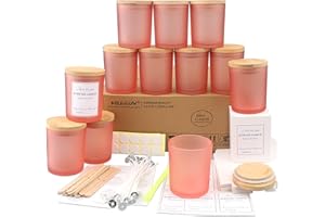MILIVIXAY 12 Pack 10 OZ Matte Pink Glass Candle Jars with Lids and Candle Making Kits - Bulk Empty Candle Jars for Making Candles - Spice, Powder Containers.