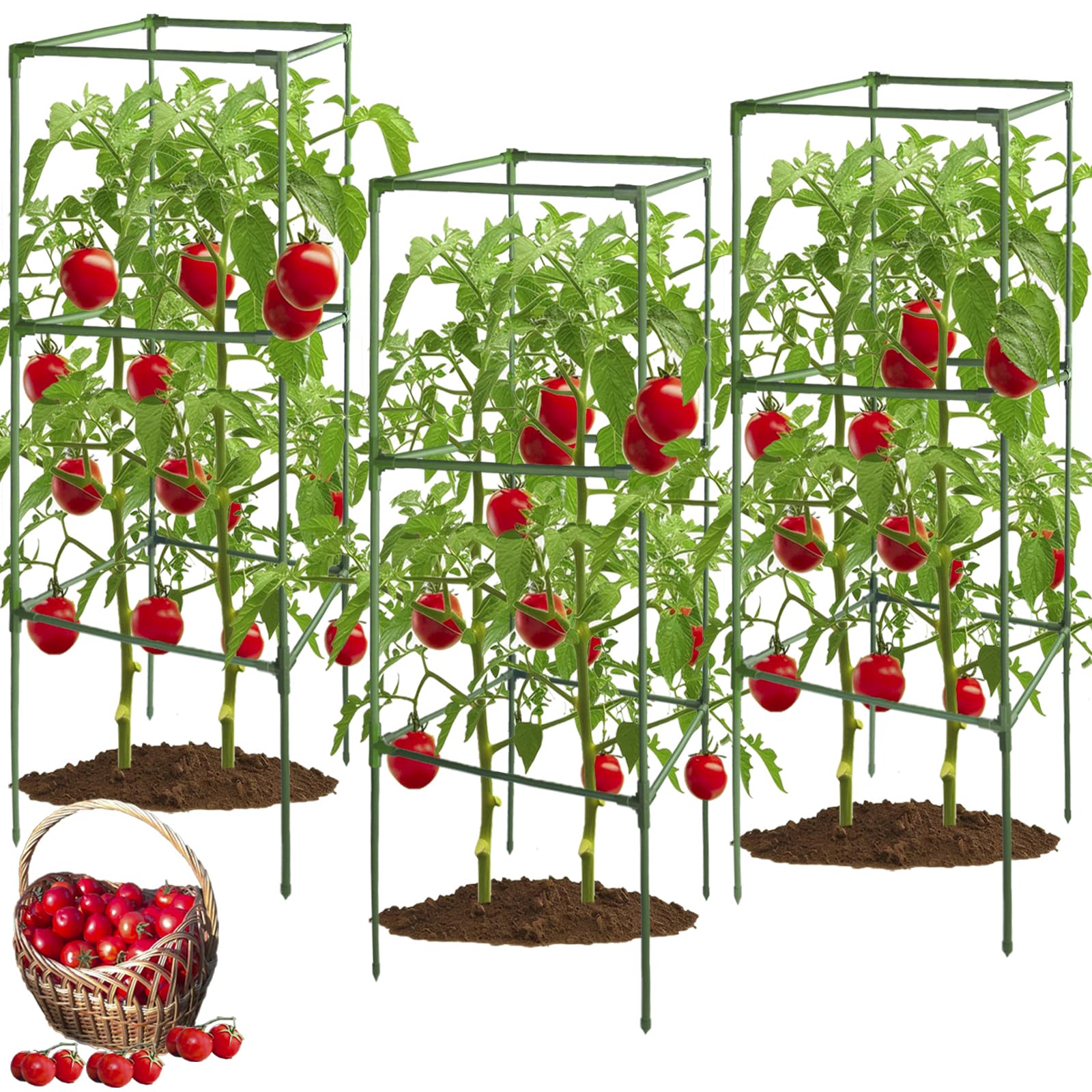 3 Pack 120 * 40 * 40CM Tomato Cages for Garden,Square Tomato Plant Stakes Support Cages Trellis for Climbing Vegetables & Flowers,Tomato Trellis for Vertical Plants - Extra Bold