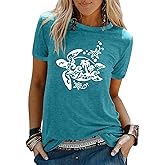 Graphic Tees for Women Vintage Sea Turtle T Shirts Hawaiian Beach Tshirts Summer Casual Short Sleeve Tops