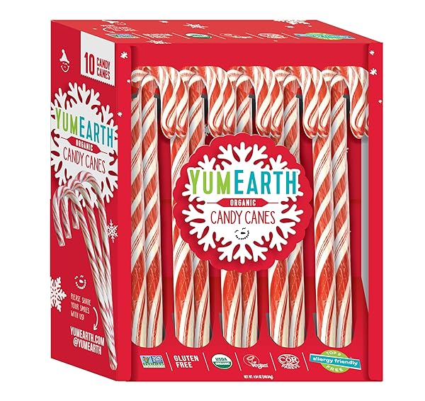 YUMEARTH ORGANIC CANDY CANES – INDIVIDUALLY WRAPPED FULL...