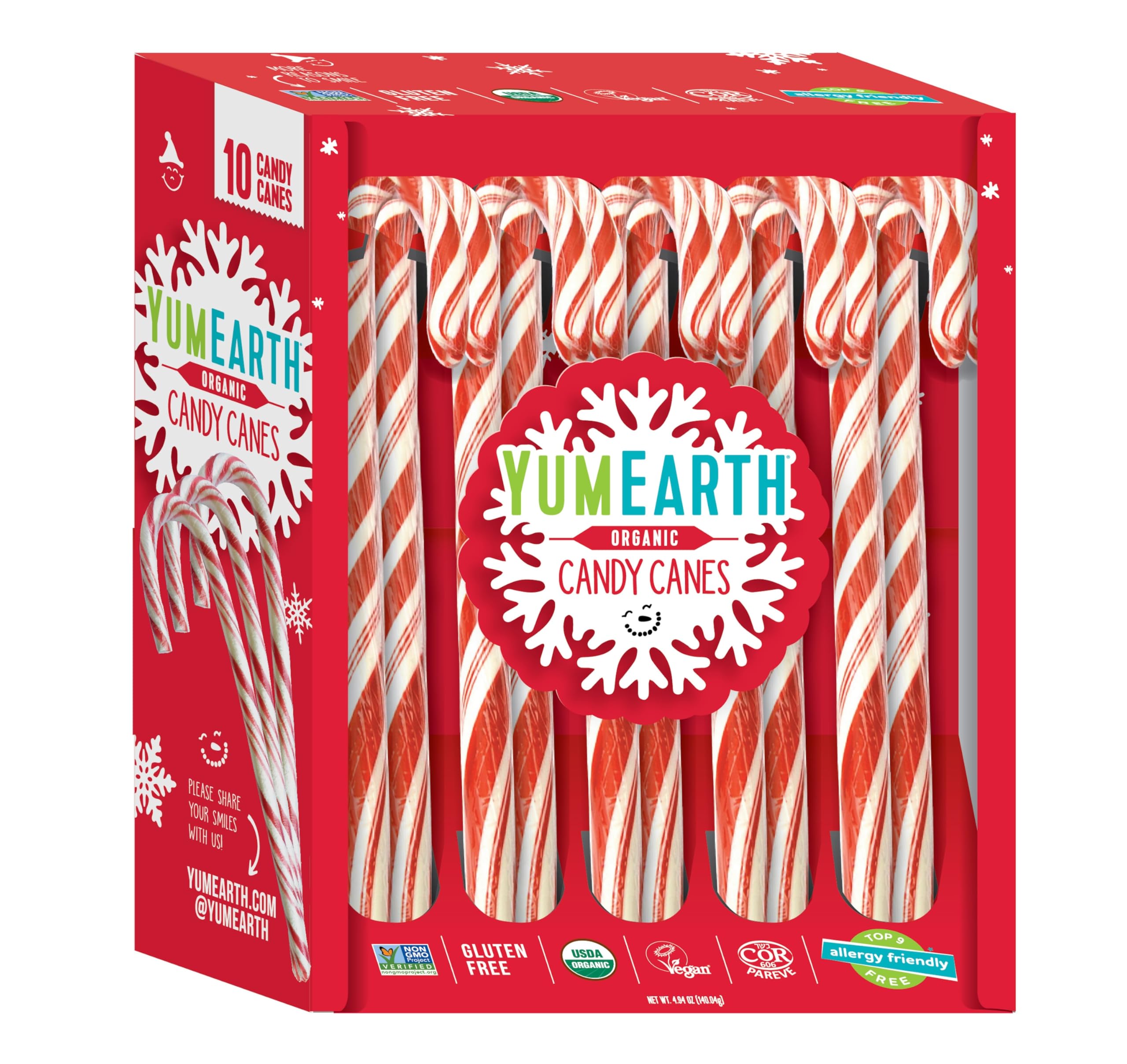 Mua YumEarth Organic Candy Canes - Individually Wrapped Full Size  Peppermint Candy Canes - Allergy Friendly, Non GMO, Gluten Free, Vegan, Dye  Free Christmas Candy - 10 Count (Pack of 1) trên