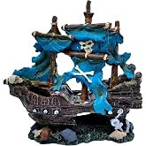 M2cbridge Antique Roman Column Ruins European Castle Aquarium Decorations Fish Tank Hideout Rocks (Blue Pirate Shipwreck)
