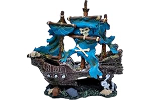 M2cbridge Antique Roman Column Ruins European Castle Aquarium Decorations Fish Tank Hideout Rocks (Blue Pirate Shipwreck)