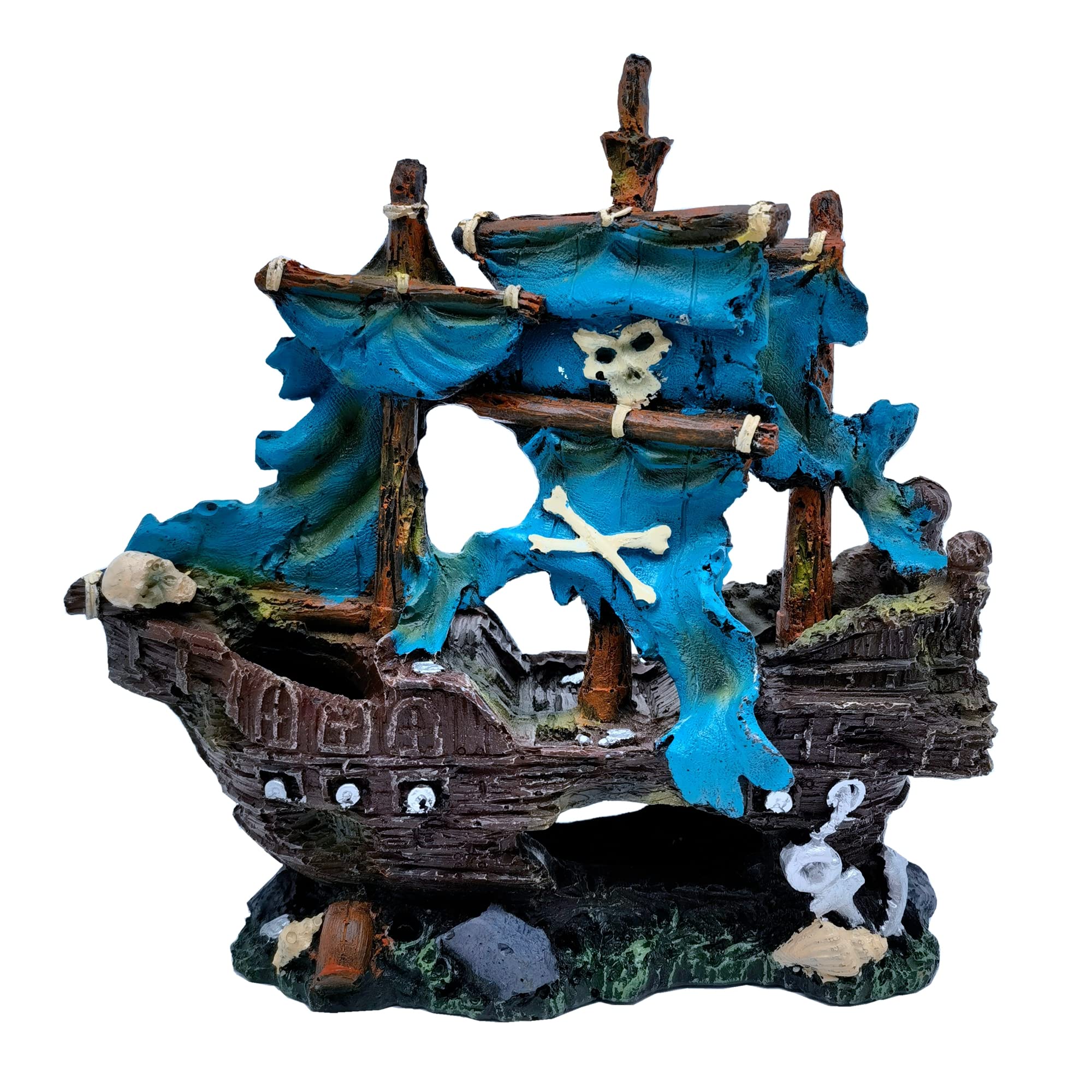 M2cbridge Antique Roman Column Ruins European Castle Aquarium Decorations Fish Tank Hideout Rocks (Blue Pirate Shipwreck) — image 1