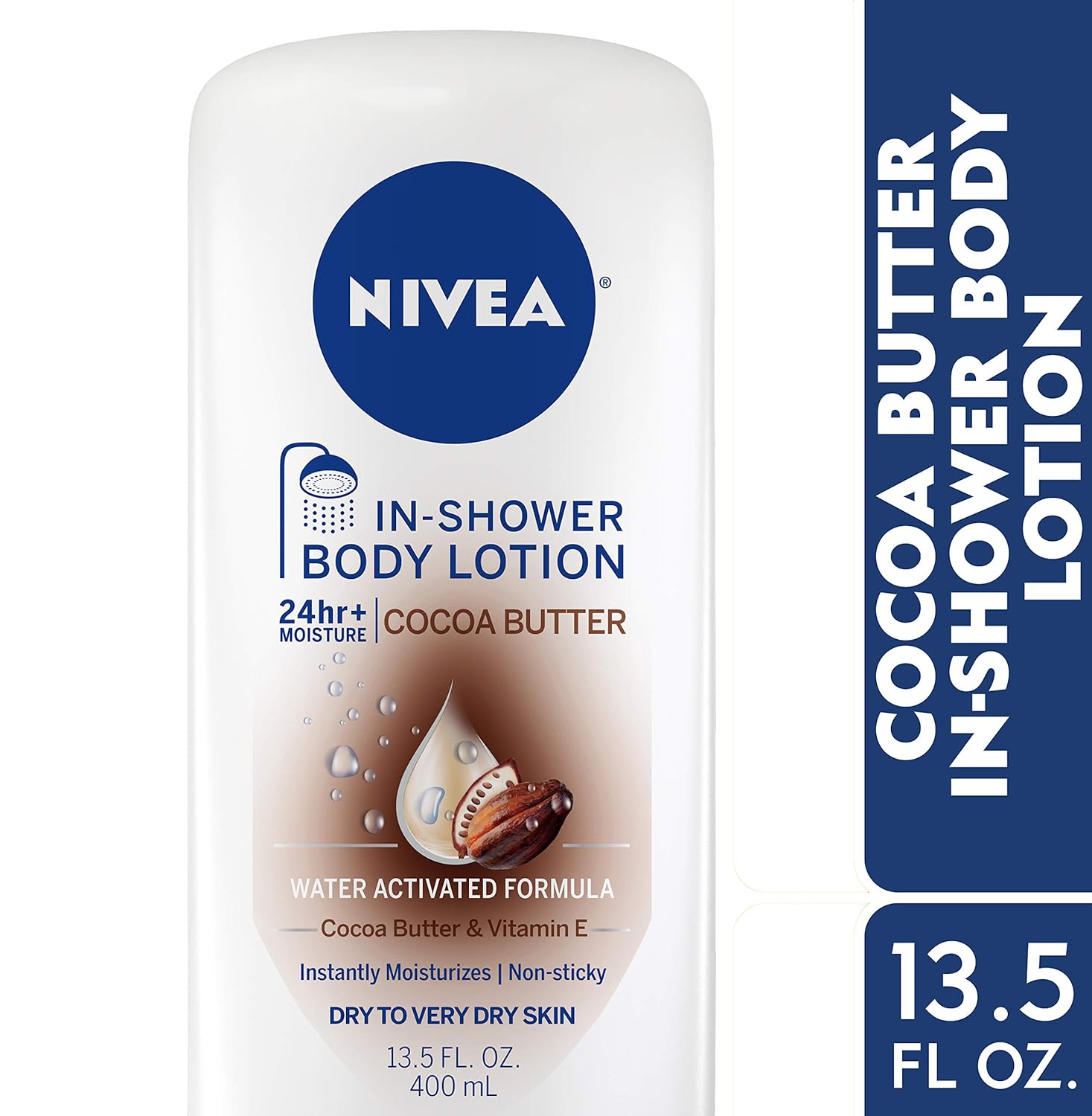 NIVEA Cocoa Butter In-Shower Body Lotion - Non-Sticky For Dry to Very Dry Skin - 13.5 oz. Bottle : Beauty