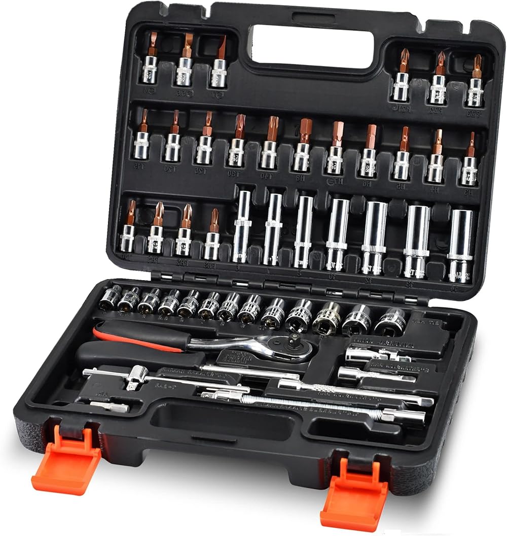 YUFANYA 53-Piece 1/4 Inch Socket Set 72-Tooth Quick Release Ratchet CRV S2 Bits