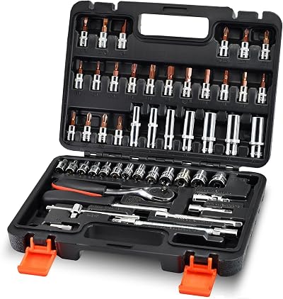 YUFANYA 53-Piece 1/4 Inch Socket Set 72-Tooth Quick Release Ratchet CRV S2 Bits