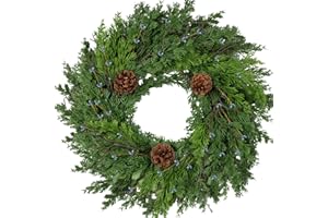 OZFHUA 24 Inch Christmas Wreaths for Front Door - Artificial Green Cedar Garland with Pine Cones and Berry, Christmas Wreath for Holiday Decoration Indoor Outdoor Home Decoration