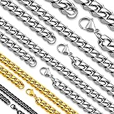 Hoyazvet Sturdy Cuban Link Chain Stainless Steel Necklace for Men Women, 3/5/7/10/12MM Width, 18K Gold/Black Metal/316L Stainless Steel Curb Necklace Chains, 18-30inch Length