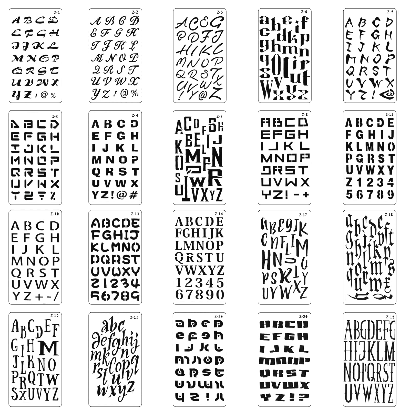 Dimeho 20Pcs Letter Stencils for Painting, 20 Designs Alphabet Journal Stencils Plastic Numbers Lettering Alphabet Stencil Font Templates for Notebook Scrapbook DIY Drawing Template Reusable(4x7 Inch
