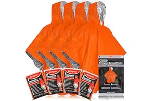 aZengear Emergency Survival Poncho (4pc) Thermal Mylar Foil Blanket for Heat Retention and Rain | Reversible with Hood | Waterproof, Windproof, Portable, Hands-Free, Outdoor Kit (Orange)