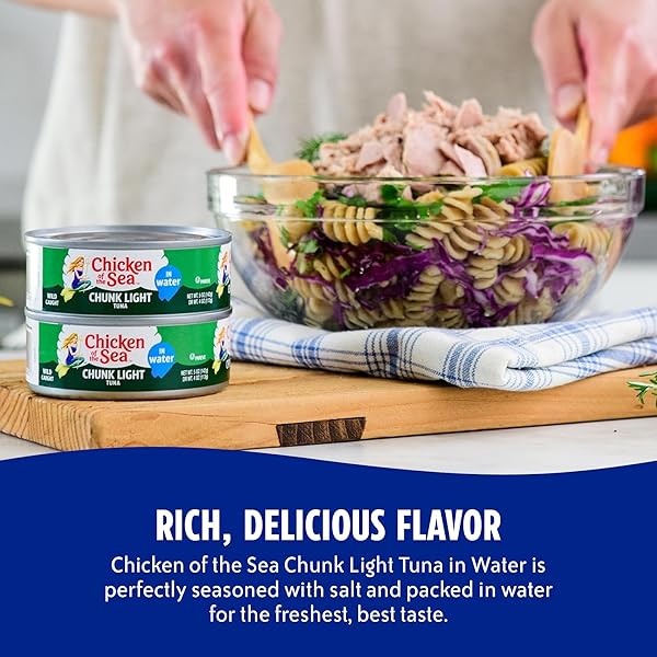 CHICKEN OF THE SEA WILD CAUGHT CHUNK LIGHT TUNA, 5 OUNCE CANS, 10-COUNT – HIGH PROTEIN 100% CLASSIC CHUNK TUNA IN WATER – DELICIOUS, EASY, NUTRITIOUS READY TO EAT MEALS