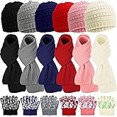Suhine Kids Beanies Scarves Gloves Winter Set Gloves Knitted Scarves Wrap Winter Beanie Hat for Boys Girls 5-12