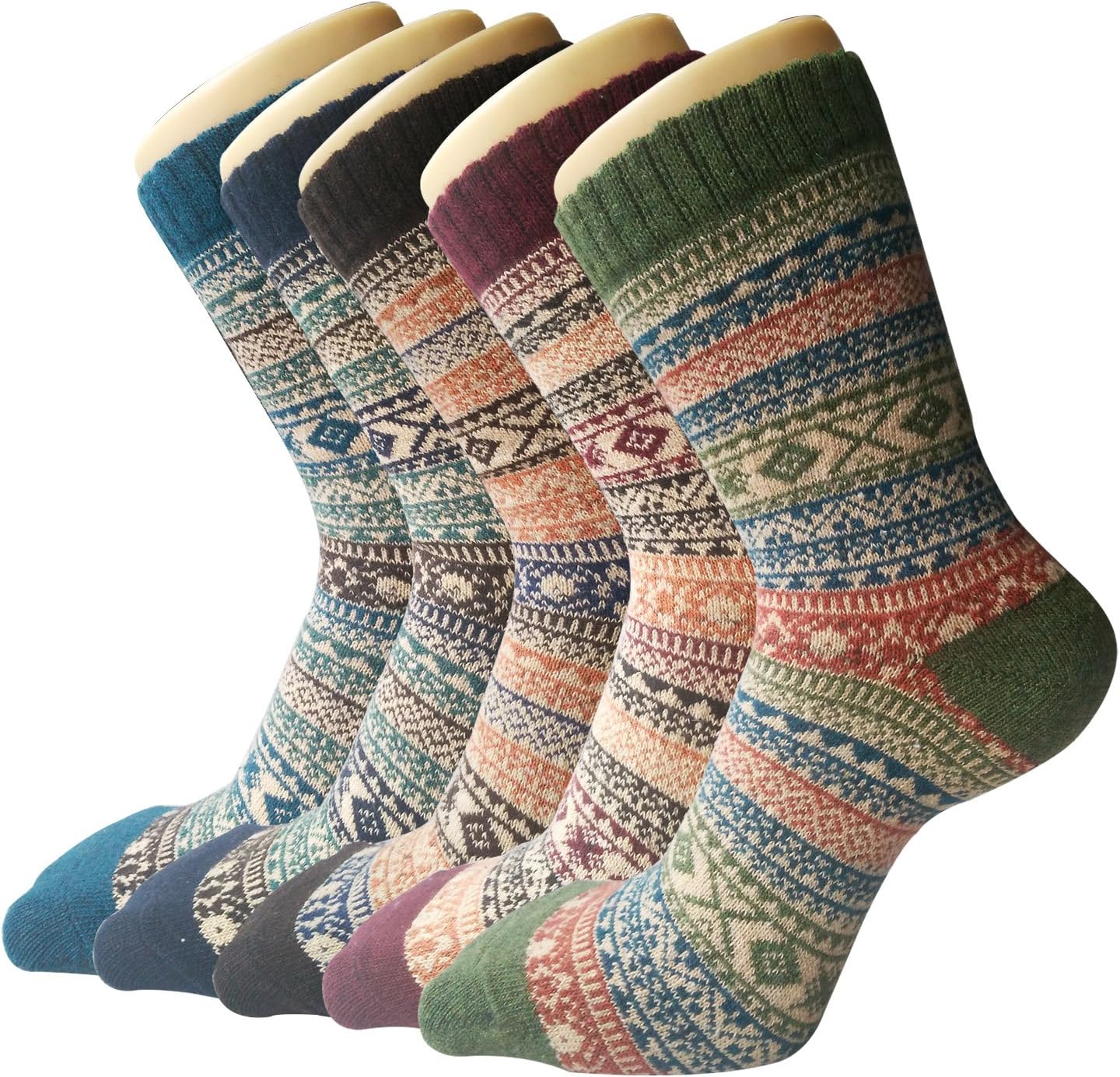 5 Pack Womens Warm Wool Socks Thick Knit Winter Cabin Cozy Crew Socks Gifts