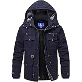 Rapoo Men's Winter Jacket Cotton Work Military Jackets Fleece Lined Thick Warm Cargo Coats with Hooded
