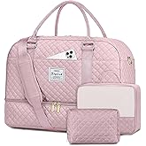 Travel Duffle Bag Weekender Bags: Pink Duffel Bag with Shoe Compartment Carry On Overnight Bag with Wet Pocket Yoga Gym Bags Hospital Bags for Labor and Delivery 3 Pcs Set