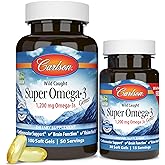 Carlson - Super Omega-3 Gems, 1200 mg Omega-3 Fatty Acids with EPA and DHA, Wild-Caught Norwegian Supplement, Sustainably Sourced Fish Oil Capsules, Omega 3 Supplements, 100+30 Softgels