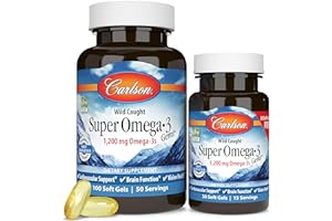 Carlson - Super Omega-3 Gems, 1200 mg Omega-3 Fatty Acids with EPA and DHA, Wild-Caught Norwegian Supplement, Sustainably Sourced Fish Oil Capsules, Omega 3 Supplements, 100+30 Softgels