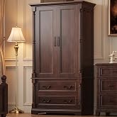 LIKIMIO 71&ldquo; Armoire Wardrobe Closet with 2 Drawers and 2 Doors, Walnut | Spacious storage, Roman-inspired design, thickened solid base, versatile for bedroom, closet, entryway