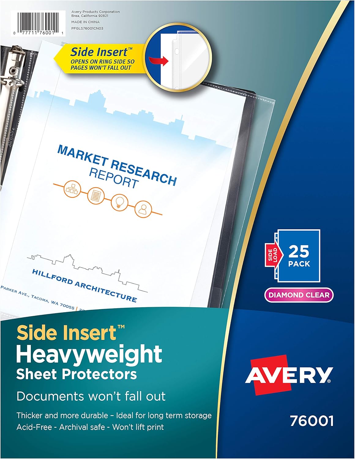 Avery 76001 Secure Side-Load Sheet Protectors, Heavy Gauge, Letter, Diamond Clear (Pack of 25) : Office Products
