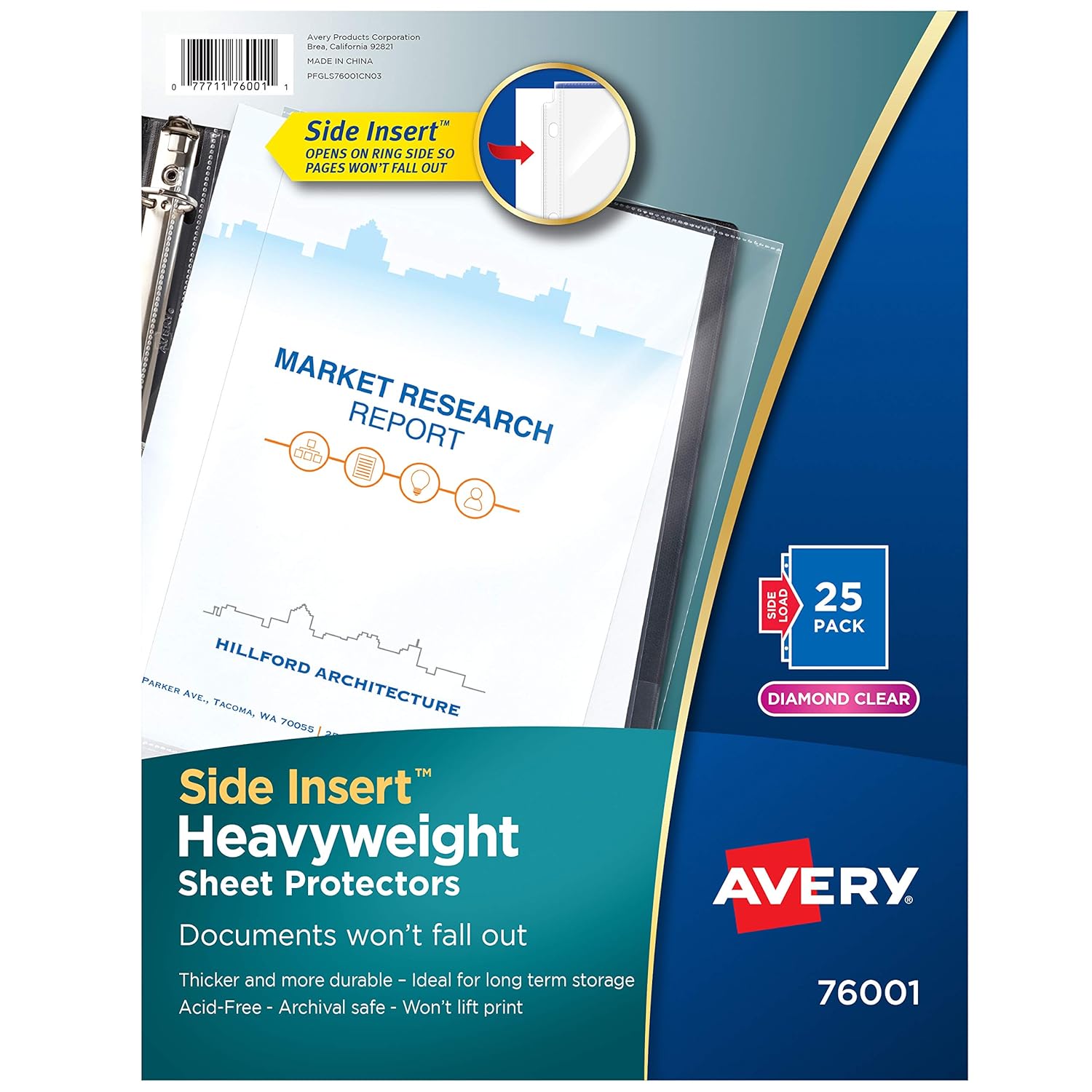 Avery 76001 Secure Side-Load Sheet Protectors, Heavy Gauge, Letter, Diamond  Clear (Pack of 25) - 