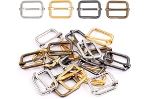 Swpeet 60Pcs Heavy Duty 1 Inch / 25mm Metal Rectangle Adjuster Triglides Slides Buckle, Webbing Belts Buckle Metal Rings for for Belt Bags DIY Accessories Keychains - Sliver, Bronze, Gold, Gun-Black
