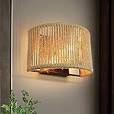 Lzawvm Rattan Wall Sconce Boho Wall Light Fixture Hand Woven Wall Mounted Lamp for Bedroom, Staircase, Aisle, Porch, Dia 9.7 
