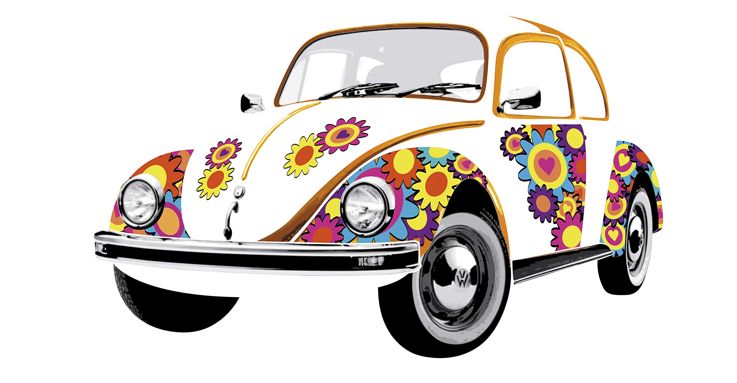 BRISA VW Collection Volkswagen Selfadhesive Wall Tattoo Sticker Decoration Poster with T1 Bus Campervan Design (Beetle/Flower)