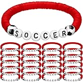 Trnayi 24 Pcs Valentine's Soccer Gift Bracelets Stackable Clay Beaded Bracelets Soccer Party Favors Beaded Ball Adjustable Clay Bracelet Jewelry Sports Gifts Supplies