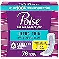 Poise Ultra Thin Incontinence Pads & Postpartum Incontinence Pads, 6 Drop Ultimate Absorbency, Long Length, 78 Count (3 Packs of 26),Packaging May Vary