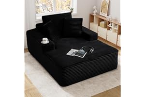 DAMAIFROM Oversized Chaise Lounge Chair Indoor, 50" W x 66" D Plush Corduroy Boneless with Thickened Backrest & Deep High Seat Comfy Reading Chair for Studyroom - Black