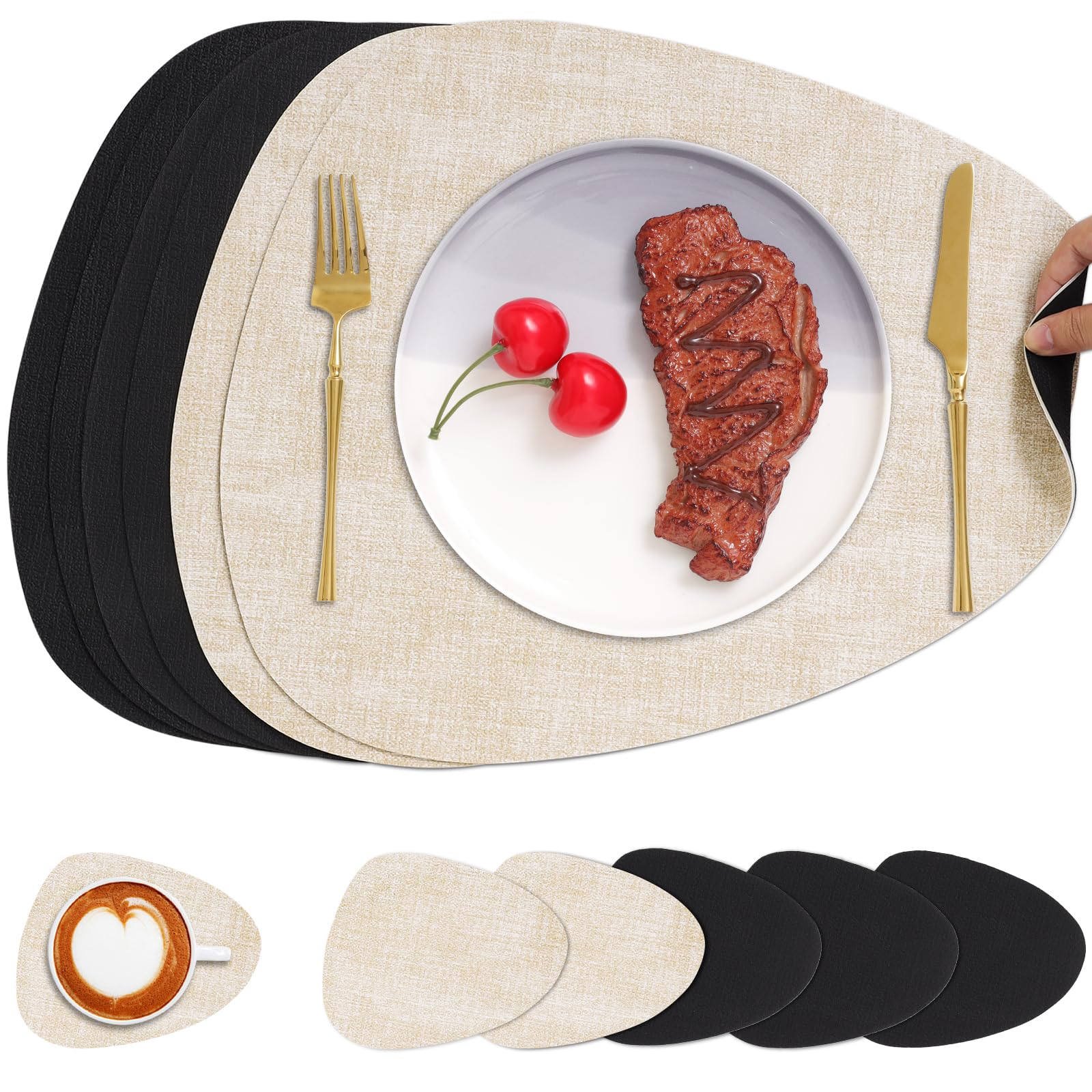 Chitomars Placemats and Coaster Set of 6, Place Mats Table Mats Coffee Mats Placemats set of 6 Triangle Waterproof Wipeable Dual Sided Kitchen Heat Resistant Non-Slip Washable