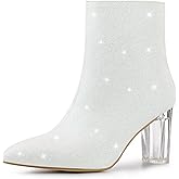 Allegra K Women's Clear Block Heel Glitter White Ankle Boots 9 m US