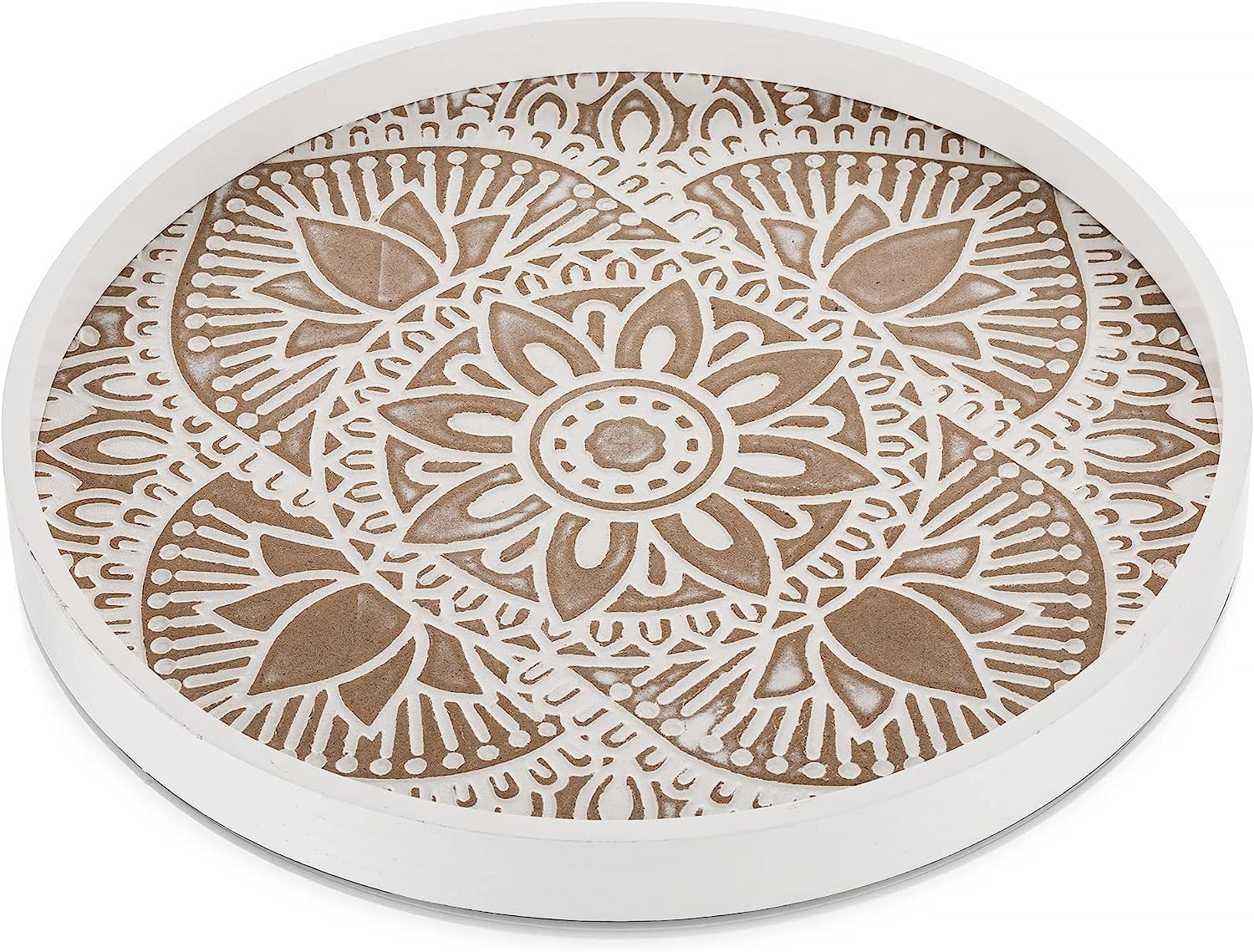 Wooden Serving Tray Rustic 30CM Round Table Centrepiece Home Decor Wood Candle Holder Living Room Kitchen Ottoman Trays Christmas Decorative Plates Coffee Table Serving Platters White Colour