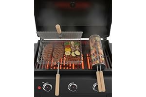 Lanejoy Grill Basket Set, 304 Stainless Steel, Fish & Veggie Grill Basket for Barbecue with Removable Handle, BBQ Accessories